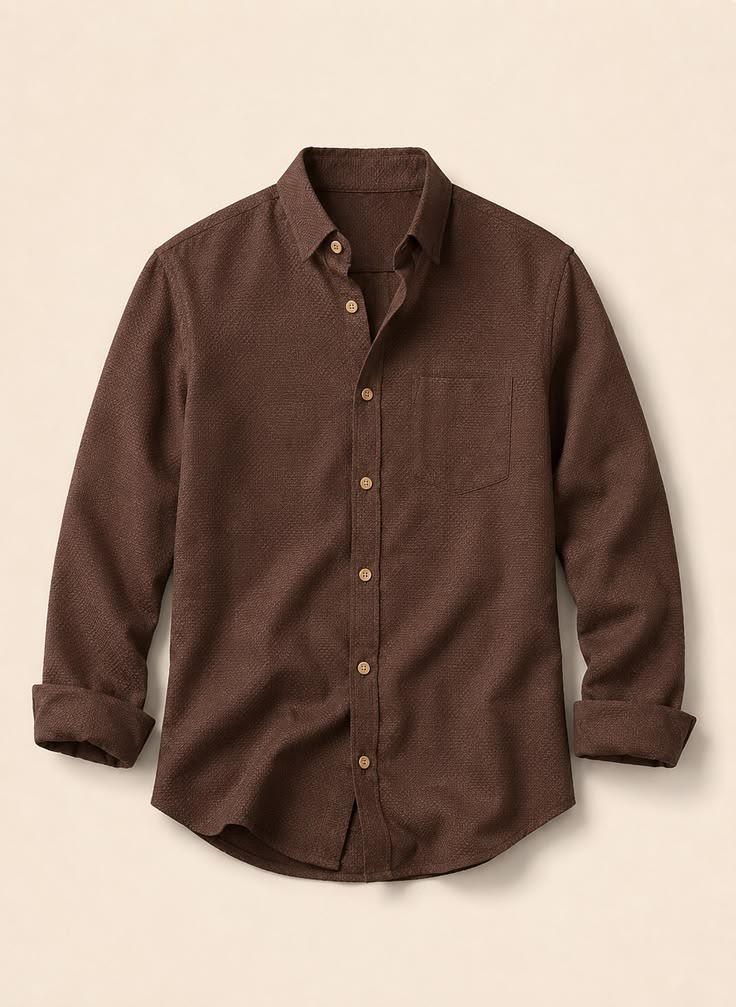 Men's Textured Chocolate Brown Casual Cotton Shirt