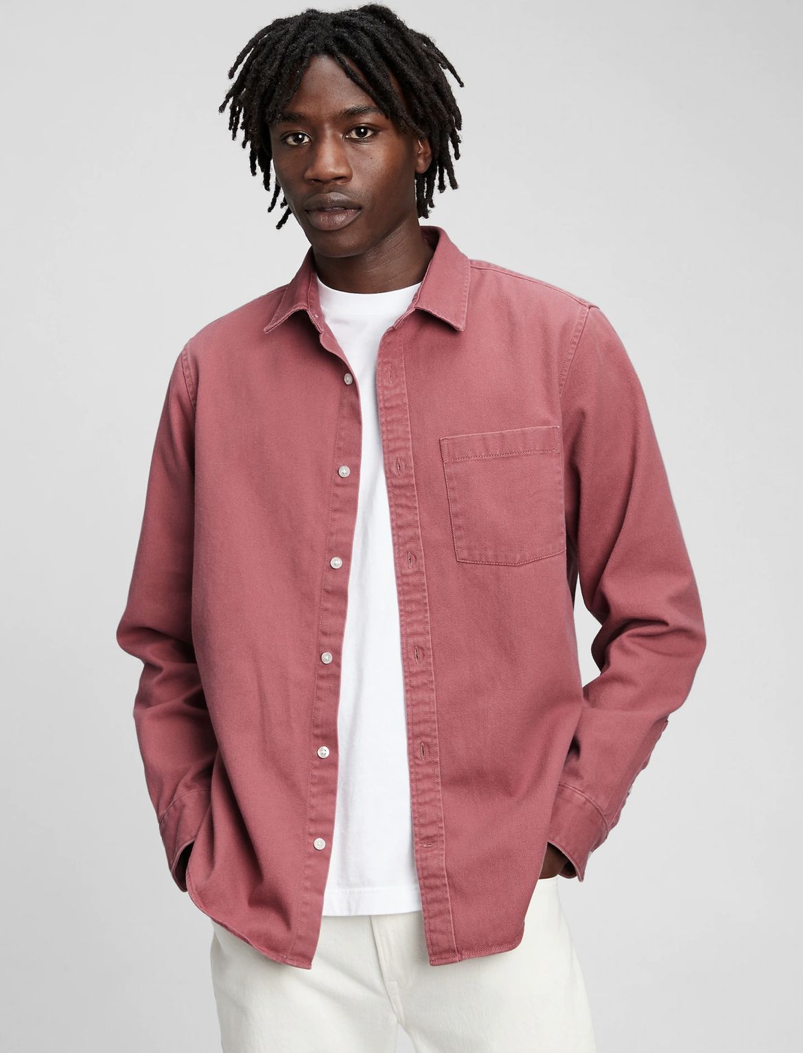 Men's Dusty Mauve Garment-Dyed Cotton Shirt