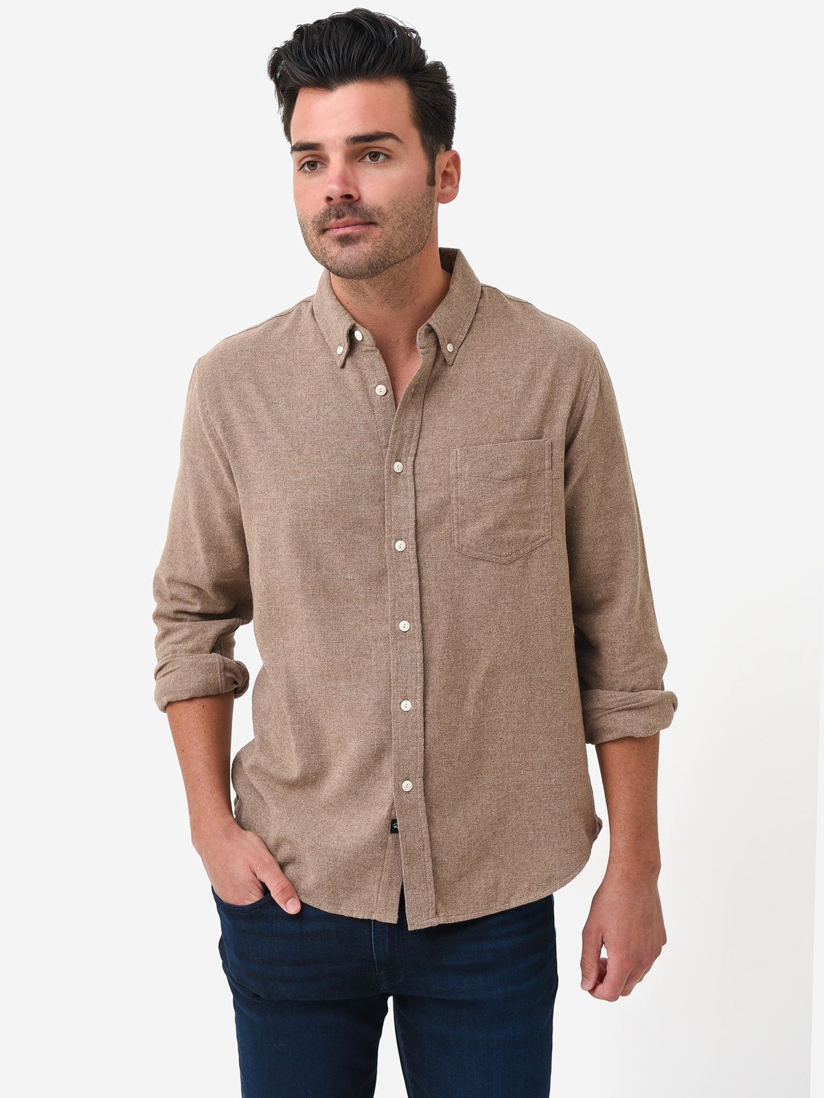 Men's Camel Heather Brushed Flannel Casual Shirt