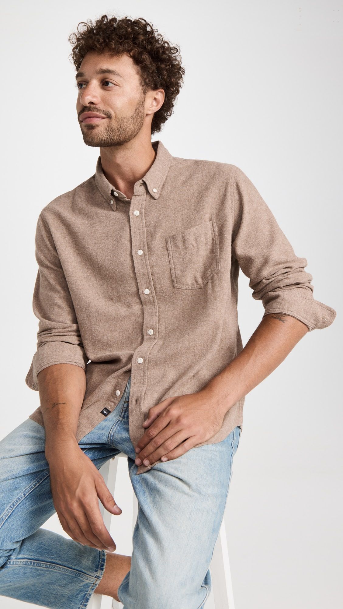 Men's Camel Heather Brushed Flannel Casual Shirt