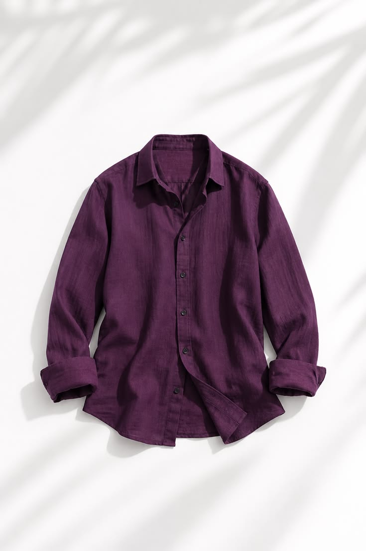 Men's Deep Plum Purple Pure Linen Casual Shirt