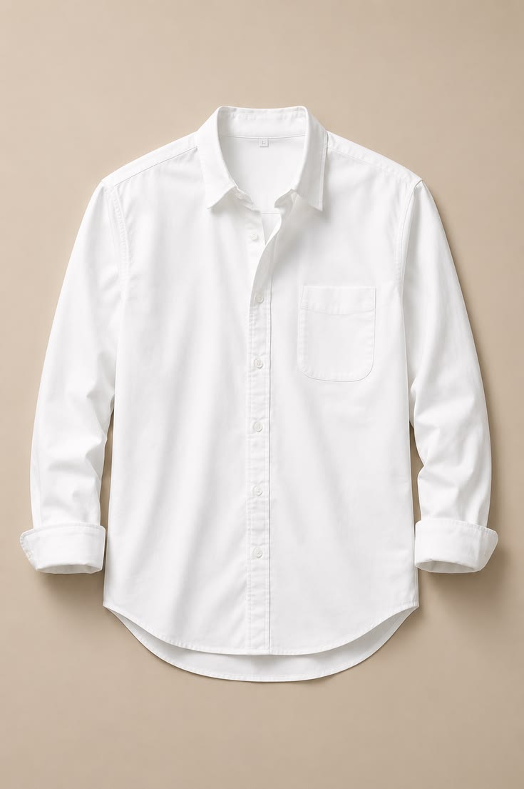 Men's Classic Crisp White Casual Oxford Shirt