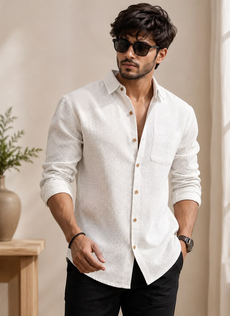 Men's Classic Crisp White Casual Oxford Shirt