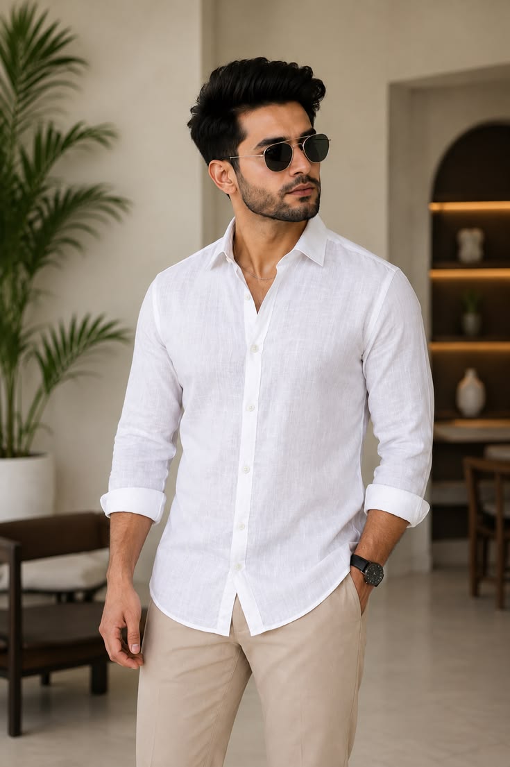 Men's Classic Crisp White Casual Oxford Shirt