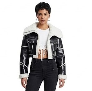 Women Black Sherpa Collar Aviator Jacket