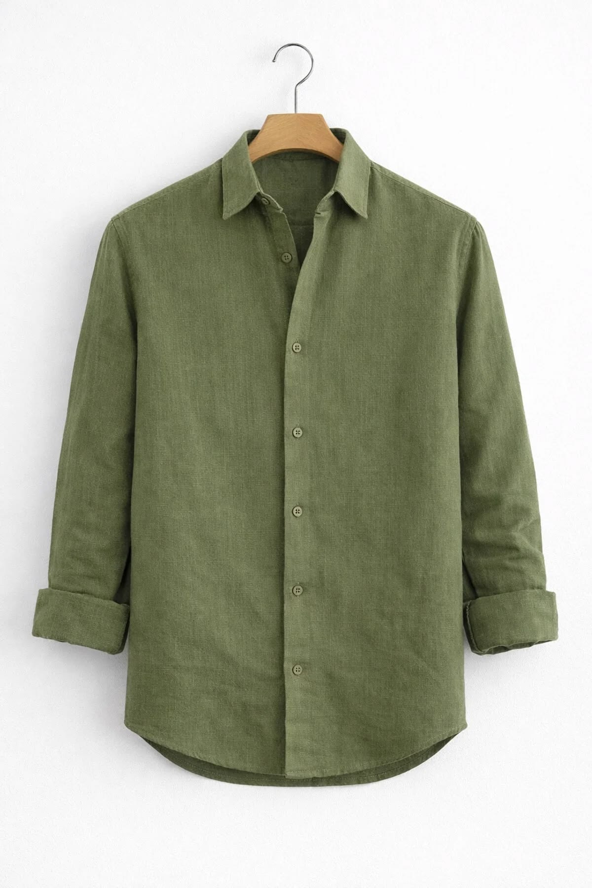 Men's Olive Green Washed Linen-Cotton Shirt