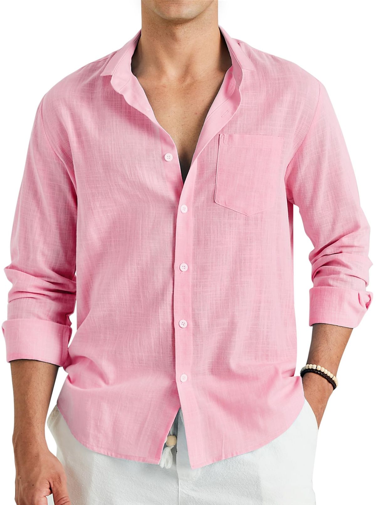 Men's Pastel Baby Pink Casual Cotton Shirt