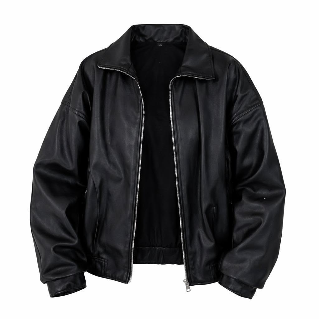 Women Black Classic Leather Bomber Jacket